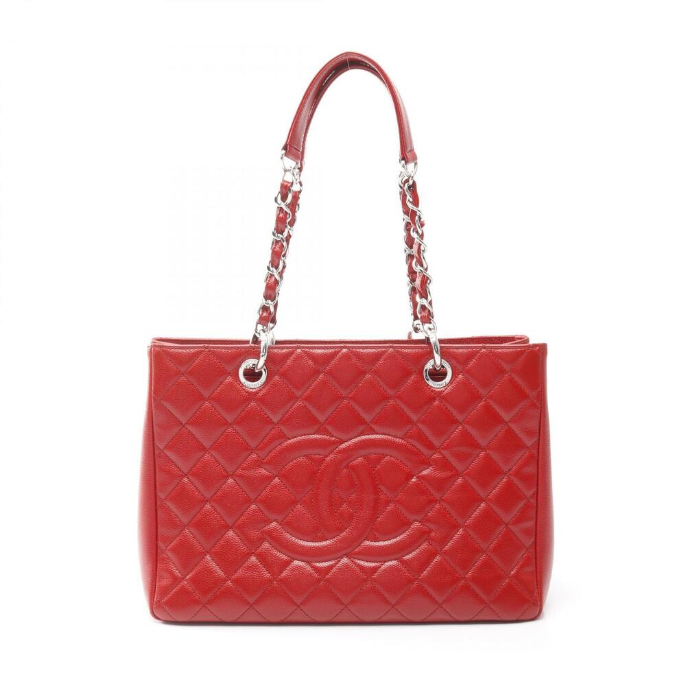 Chanel Matelasse Grand Shopping GST Tote Bag Calfskin Leather Red